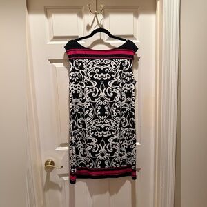 Jessica Howard Black and White Scroll-Print Dress in XL with hot pink stripes